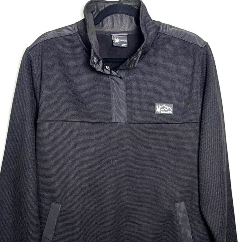 Spyder Black Gorpcore Pullover Thermal Waffle Knit Snap Fleece Jacket Medium
